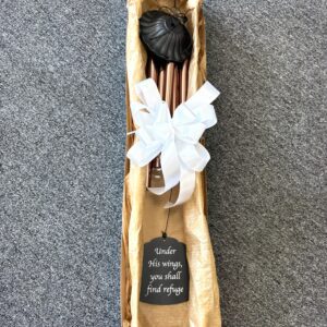 Packaged copper wind chime with white bow