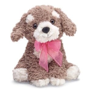 Cute brown stuffed puppy with pink bow